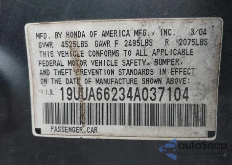 2004 Acura Tl from USA, damaged, VIN 19UUA66234A037104